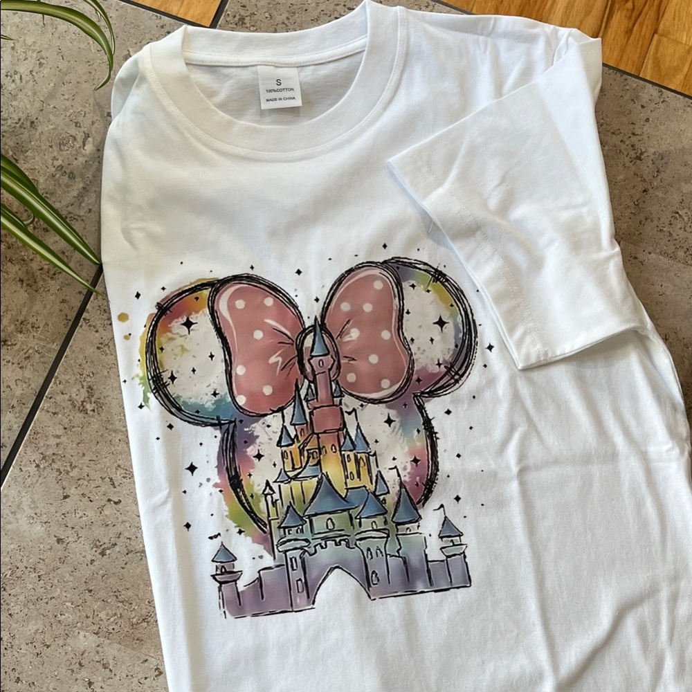 White Womens Shirt with Castle and Bow Design